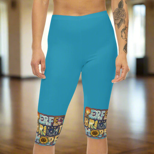 Blue leggings with colorful Perfect Bright Hope cuffs 
