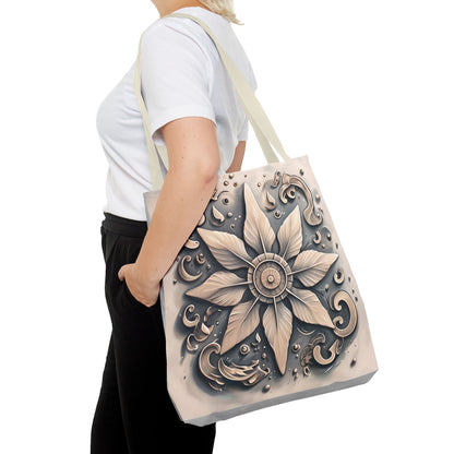 Earthy Symmetrical Floral Tote Bag, Metallic Design Boho Style, Eco-Friendly Reusable Shopping, Beach, Travel, Art Print, Gift for Her
