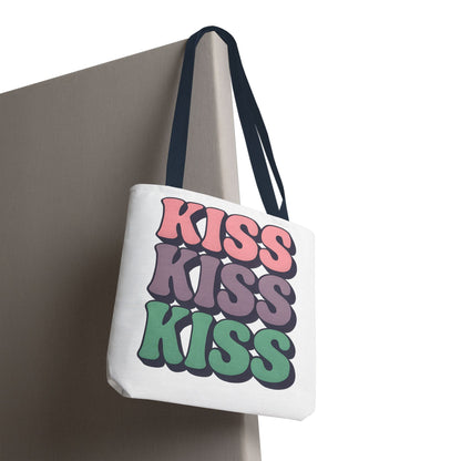Kiss Kiss Kiss Tote Bag, Trendy Reusable Shopping Bag, Unisex Fun Everyday Bag, Valentine's Day Present