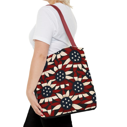American Patriotic Tote Bag, Best Dad Gift, AOP Tote Bag, Red White Blue Handbag, Foldable Eco-Friendly Grocery Bag