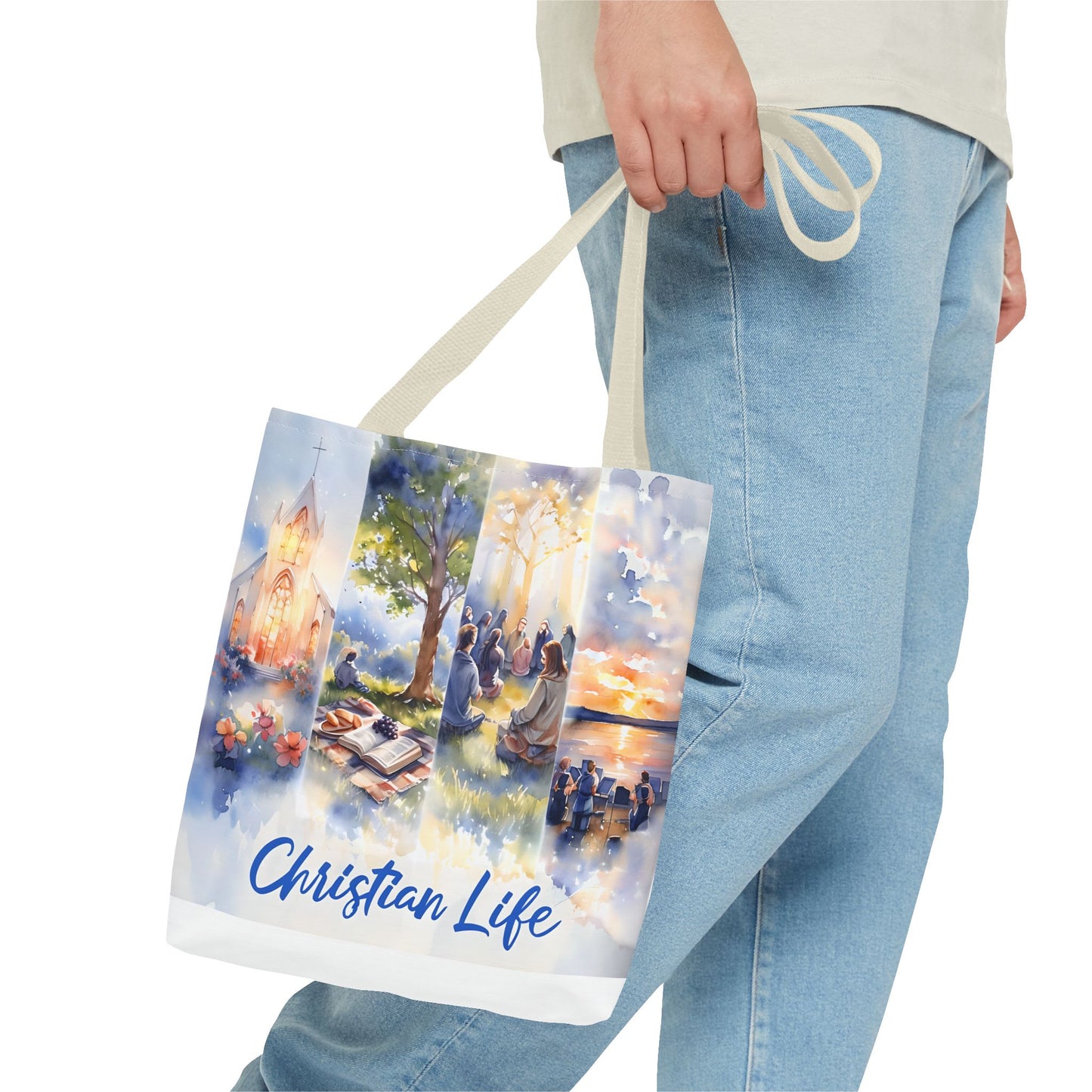 Inspirational Christian Watercolor Tote Bag, Faith-Based Gift, Brush Style Art, Church Event Accessory, Everyday Use Tote