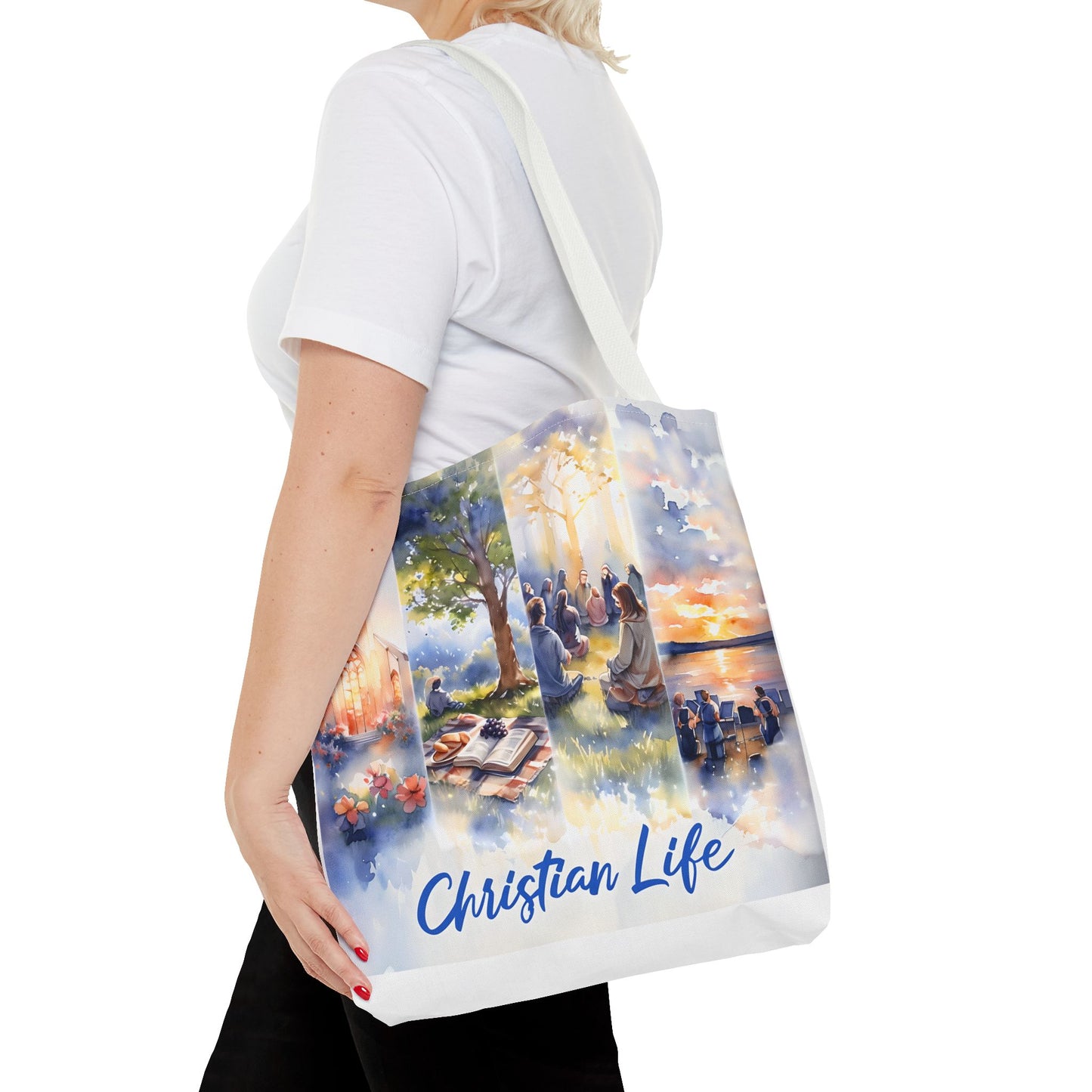 Inspirational Christian Watercolor Tote Bag, Faith-Based Gift, Brush Style Art, Church Event Accessory, Everyday Use Tote
