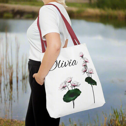 July water lily personalized tote bag