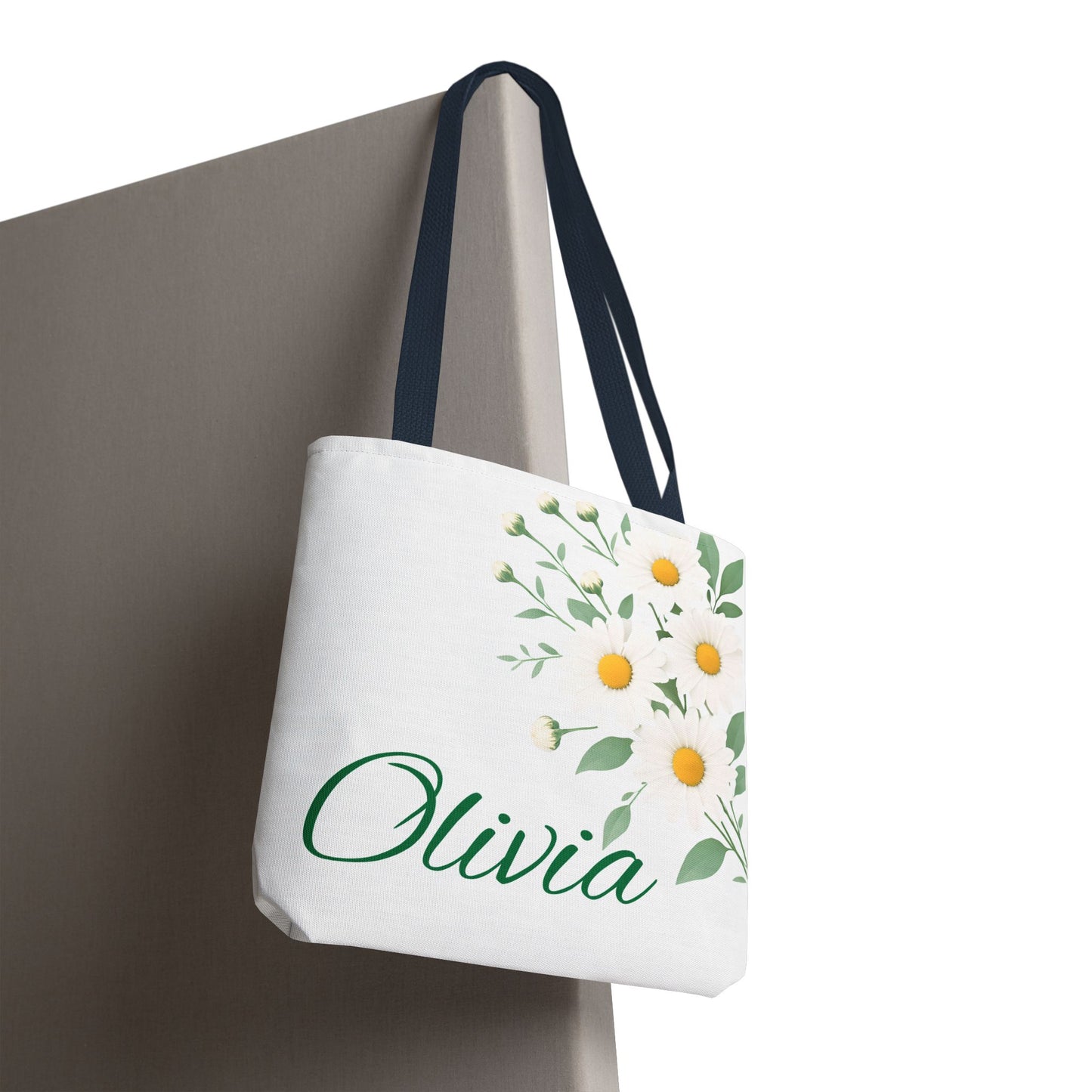 Personalized April Daisy Tote Bag, Custom Name Gift For Her, Birth Month Flower Design, Eco-Friendly Grocery Shopping Bag