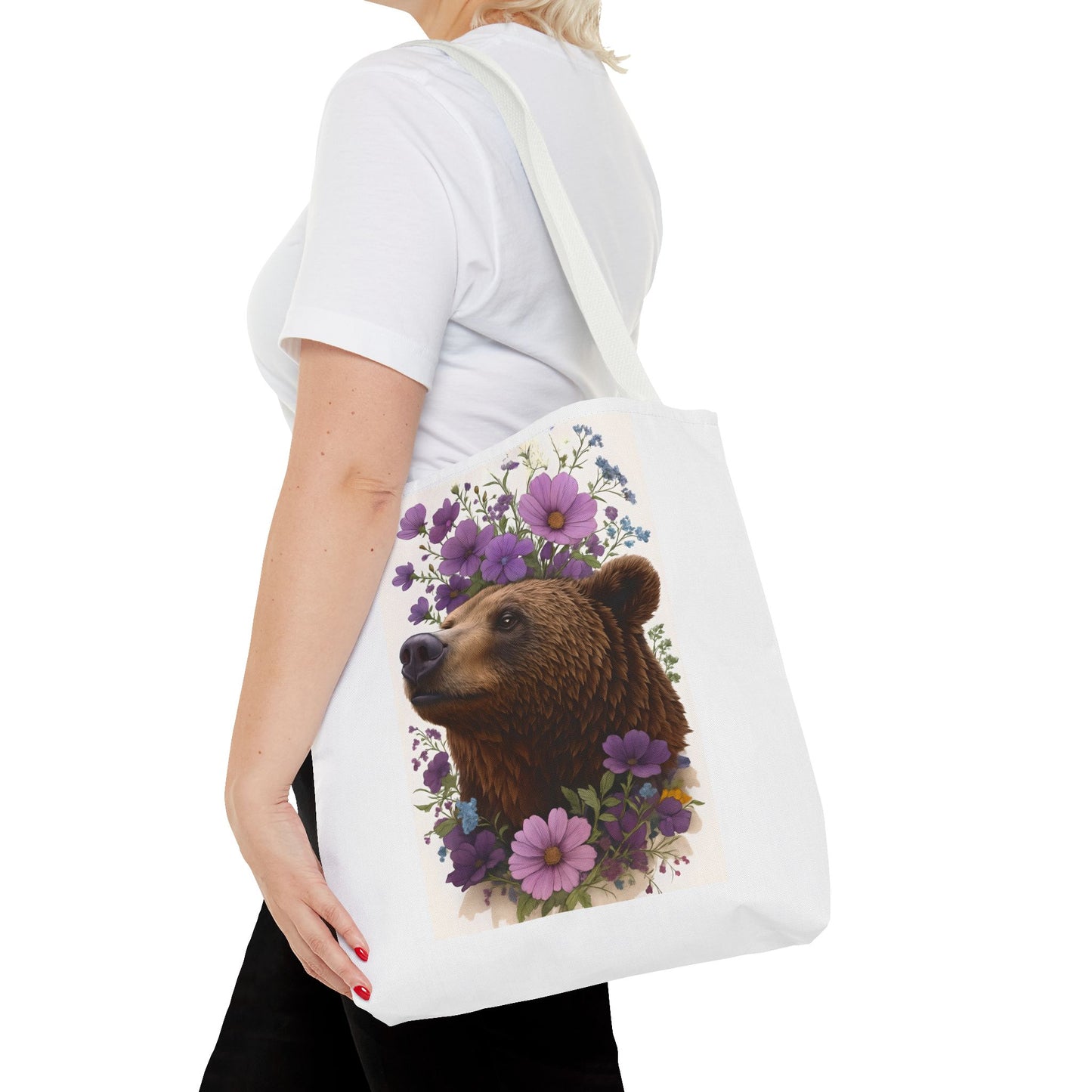 Floral Bear Tote Bag, Gift for Animal Lovers, Boho Bag for Daily Use