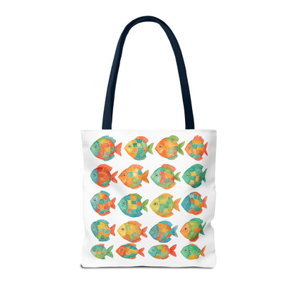 Colorful Mosaic Fish Print Tote Bag, Reusable Grocery Bag, Summer Travel Accessory, Gift for Ocean Lovers