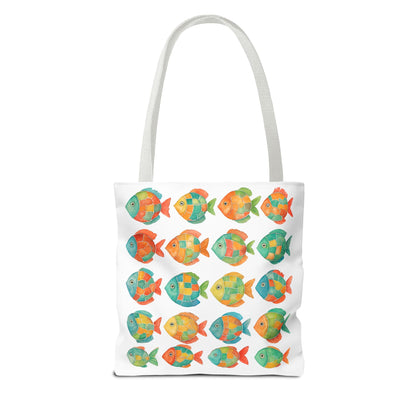 Colorful Mosaic Fish Print Tote Bag, Reusable Grocery Bag, Summer Travel Accessory, Gift for Ocean Lovers