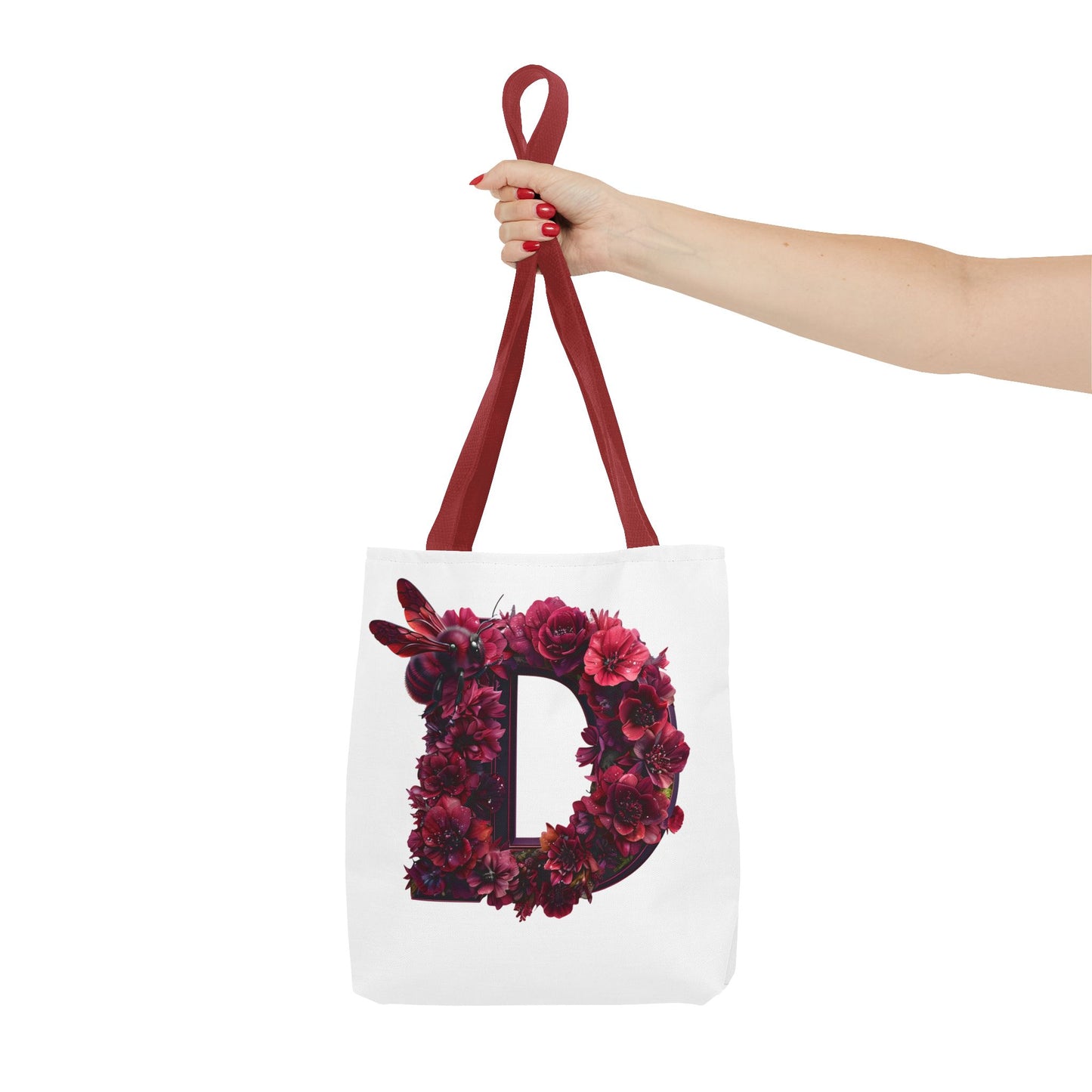 Floral Alphabet 'D' Tote Bag – Stylish Floral and Bee Design