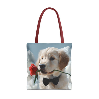 Cute Puppy Rose Tote Bag | Dog Lovers Gift, Stylish Lightweight Polyester Bag, Everyday Use
