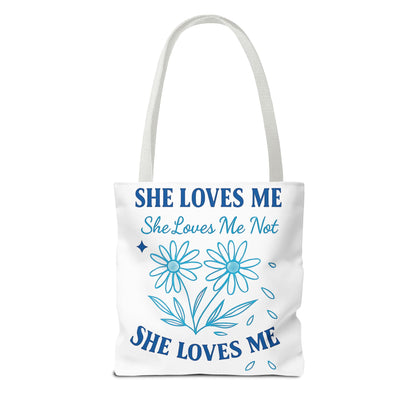 Whimsical Romantic Floral Tote Bag - Perfect for Casual Outings, Gifts, Beach Days, or Everyday Use, She Loves Me/Not Design