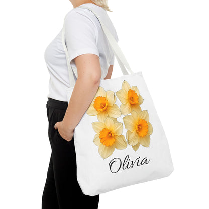 March Birth Month Flower Tote Bag, Easter Gift Bag, Custom Name Accessory, Daffodil Shoulder Bag, Women's Eco-Friendly Handbag