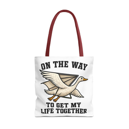 Hang Gliding Goose Tote Bag, On The Way To Get My Life Together Tote, Motivational Bag, Quirky Bag, Gift for Friends