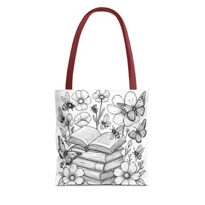 Coloring Page  Book Lover Tote Bag, Floral Butterfly Tote, Gift for Readers, Library Bag, Eco-Friendly Shopping Tote