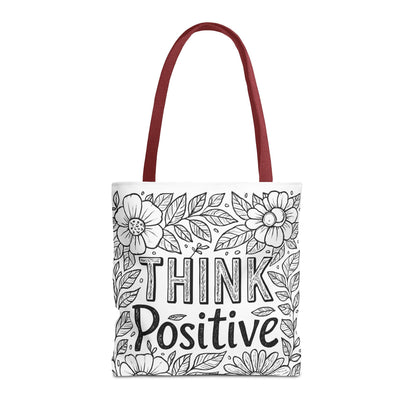 Think Positive Floral Tote Bag, Motivational Bag for Students, Gift for Friends, Inspirational Accessory