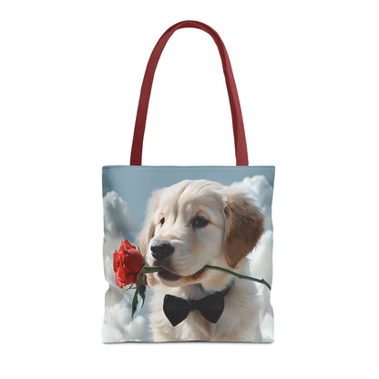 Cute Puppy Rose Tote Bag | Dog Lovers Gift, Stylish Lightweight Polyester Bag, Everyday Use
