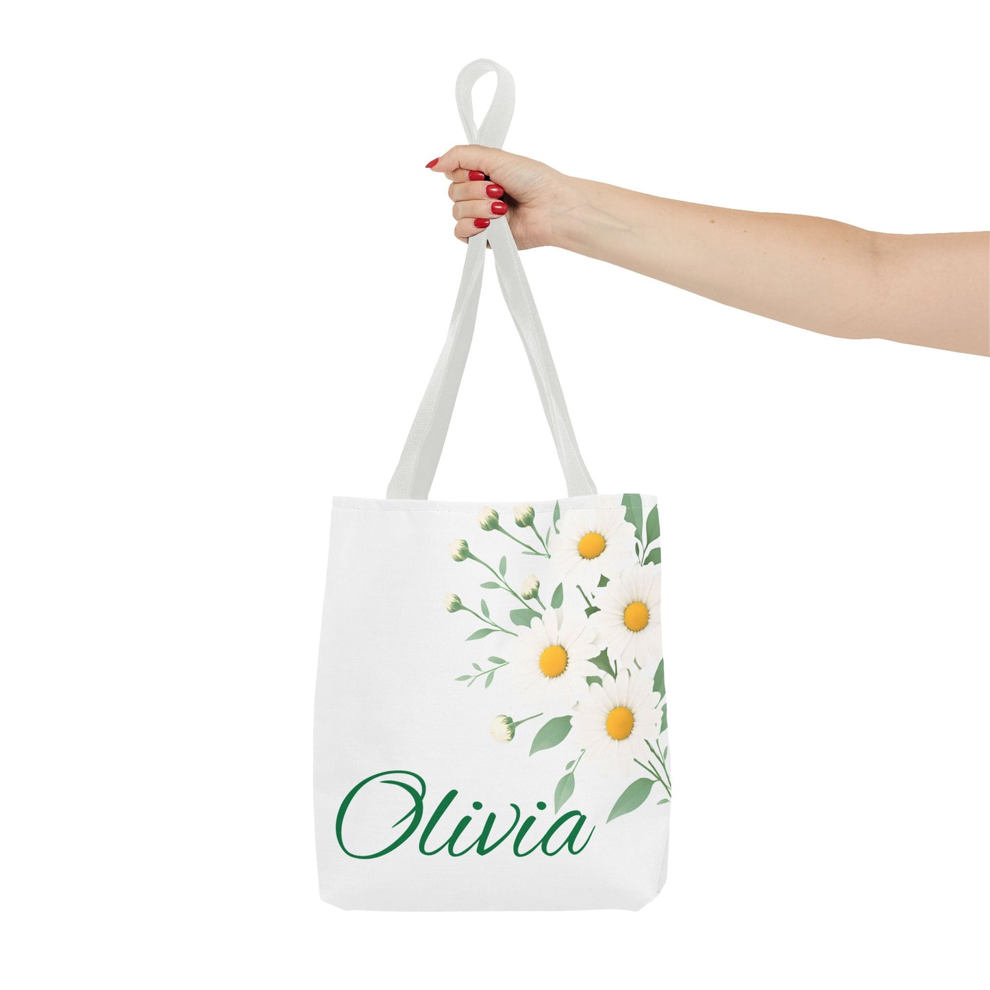 Personalized April Daisy Tote Bag, Custom Name Gift For Her, Birth Month Flower Design, Eco-Friendly Grocery Shopping Bag