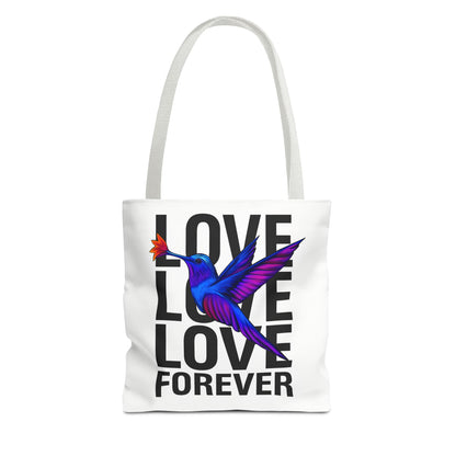 Colorful Hummingbird Tote Bag, Love Love Love Forever Shopping Bag, Vacation Carryall, Artsy Gift