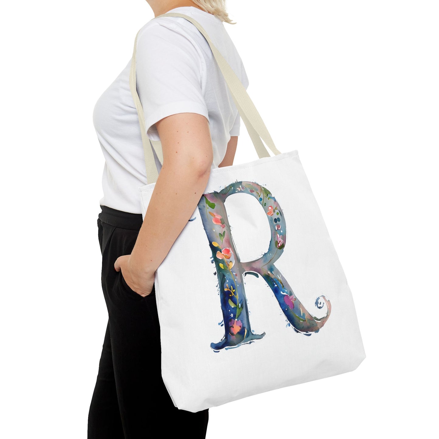 Watercolor Alphabet 'R' Tote Bag, Stylish Everyday Carryall