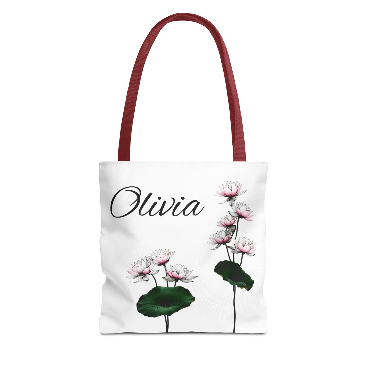 Personalized Water Lily Tote Bag, Eco-Friendly Reusable Shopping Bag, Custom Name Bag for July Birth Month Flower