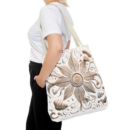 Boho Nautical Mandala Themed Geometric Design Tote Bag, Natural Toned Bag for Everyday Style, Unisex Gift