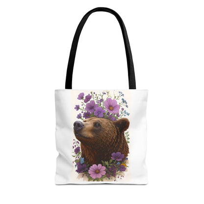 Floral Bear Tote Bag, Gift for Animal Lovers, Boho Bag for Daily Use