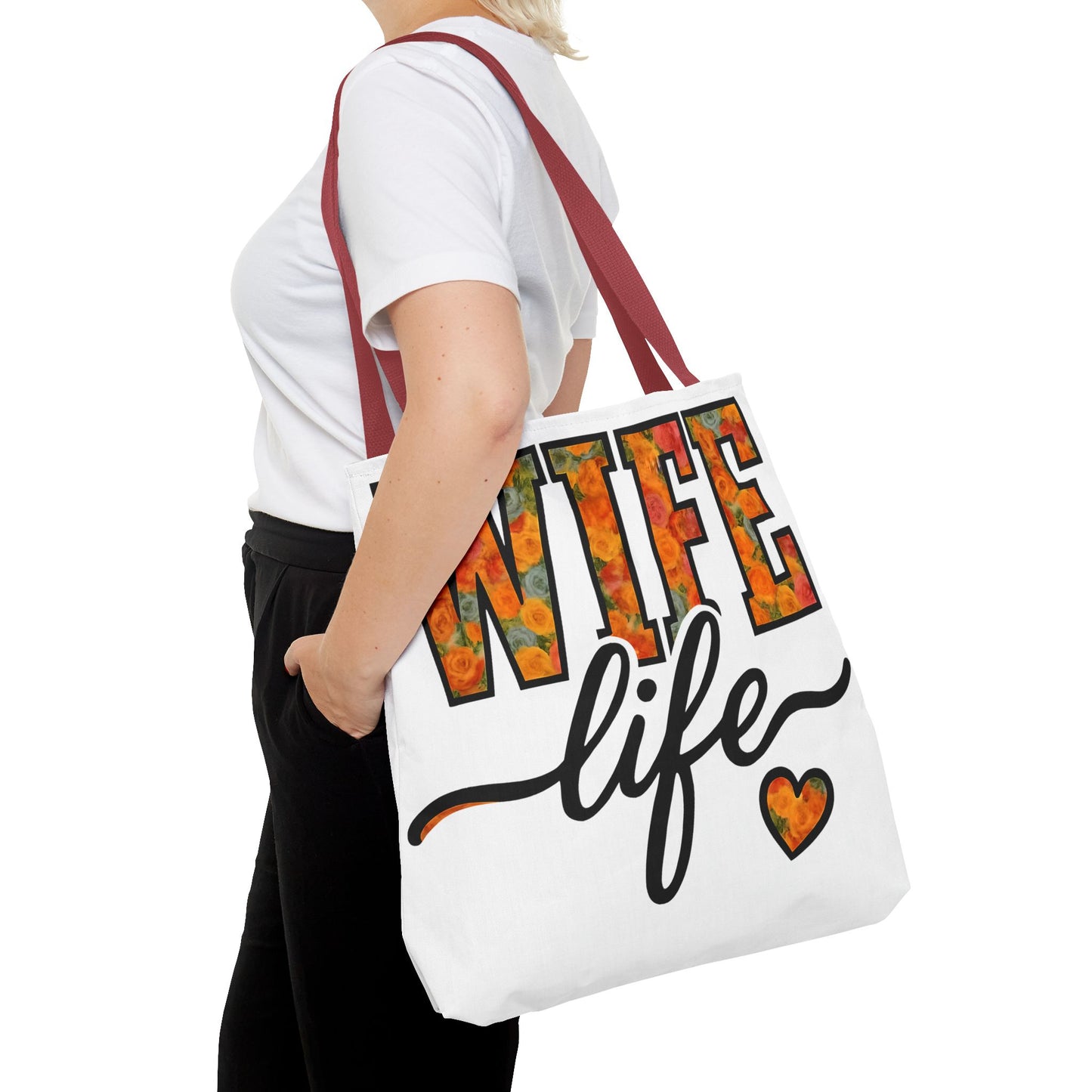 Floral Wife Life Tote Bag, Fun Gift for Spouses, Everyday Use, Beach Bag, Shopping Tote, Marriage Celebration