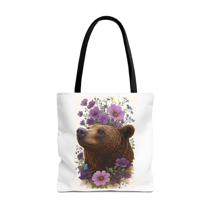 Floral Bear Tote Bag, Gift for Animal Lovers, Boho Bag for Daily Use