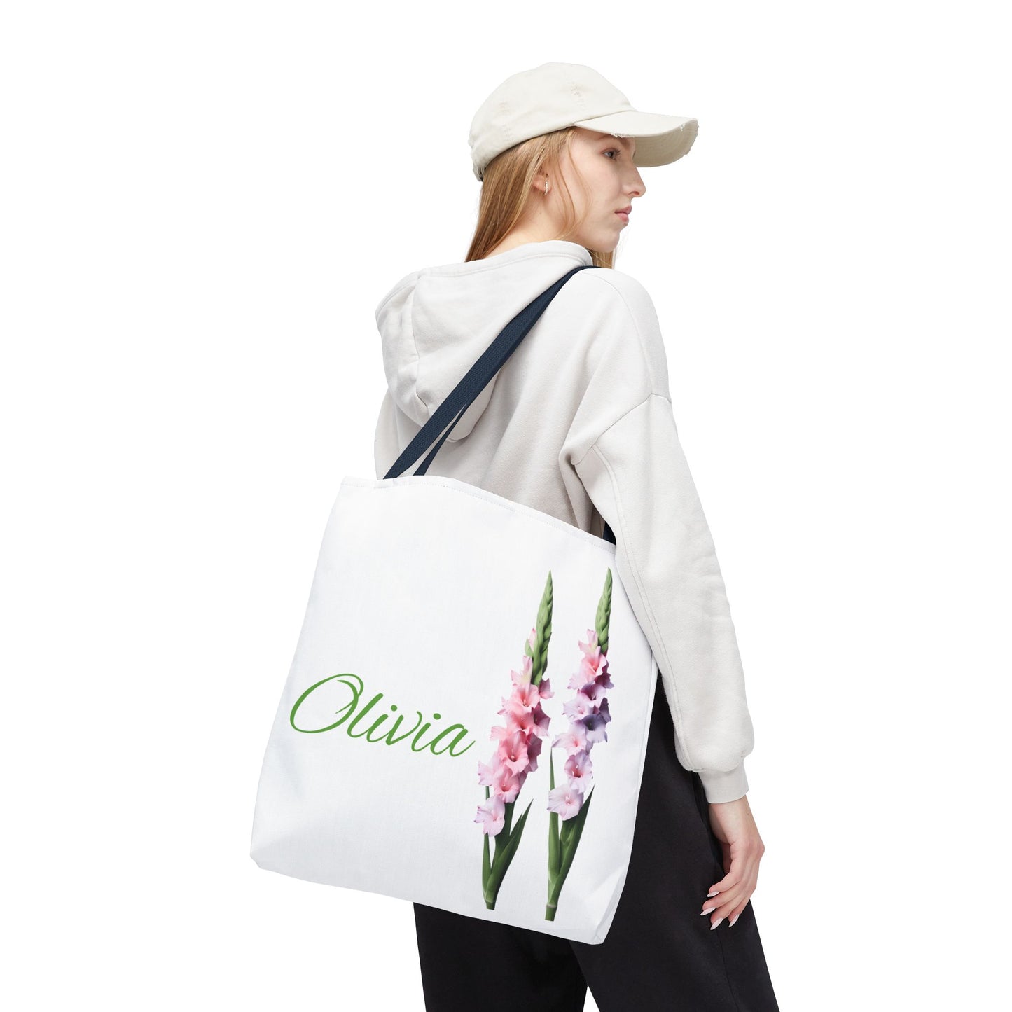 Personalized Gladiolus Floral Tote Bag - Custom Name Bag, August Birth Month Flower Design, Reusable Eco-Friendly Shopper