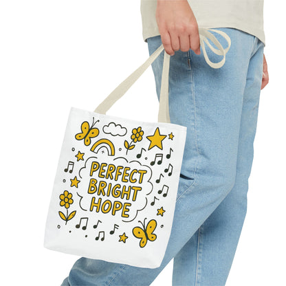 Sunshine Vibes Doodle Tote Bag, Perfect Bright Hope Tote, Eco-Friendly Shopping Bag, Inspirational Gift, Butterfly Print Bag