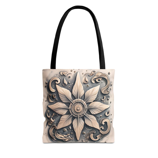 Earthy Symmetrical Floral Tote Bag, Metallic Design Boho Style, Eco-Friendly Reusable Shopping, Beach, Travel, Art Print, Gift for Her