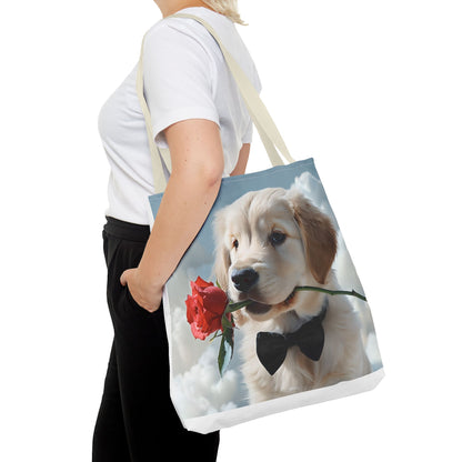 Cute Puppy Rose Tote Bag | Dog Lovers Gift, Stylish Lightweight Polyester Bag, Everyday Use