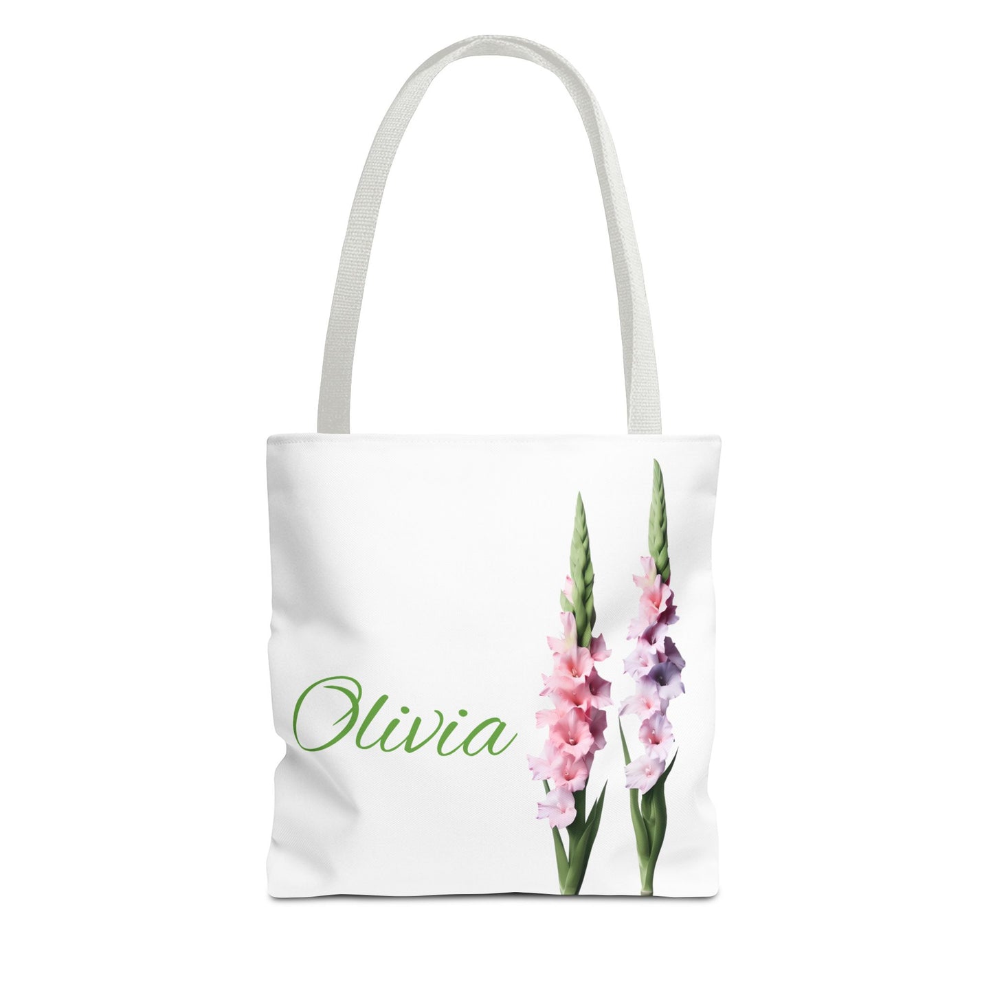 Personalized Gladiolus Floral Tote Bag - Custom Name Bag, August Birth Month Flower Design, Reusable Eco-Friendly Shopper
