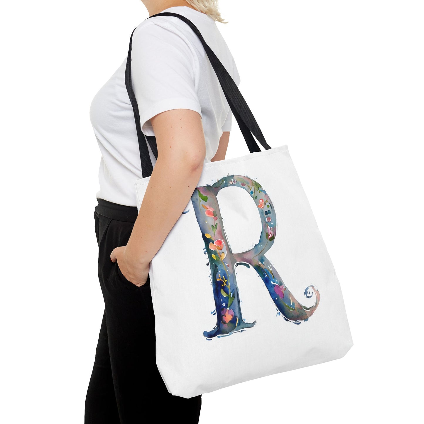 Watercolor Alphabet 'R' Tote Bag, Stylish Everyday Carryall