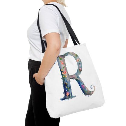 Watercolor Alphabet 'R' Tote Bag, Stylish Everyday Carryall