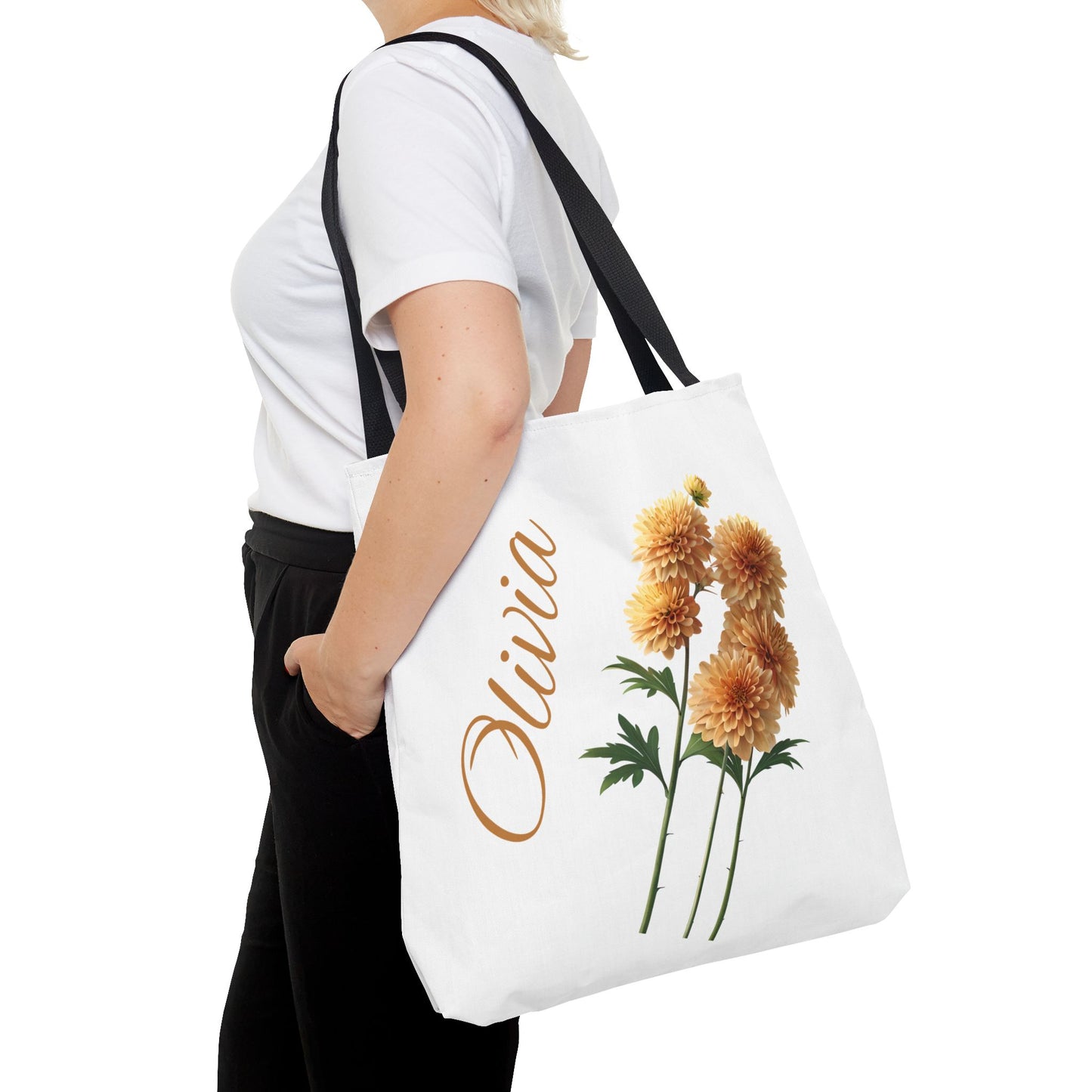 Personalized November Birth Month Flower Tote Bag, Chrysanthemum Bridesmaid Gift, Custom Grocery Bag