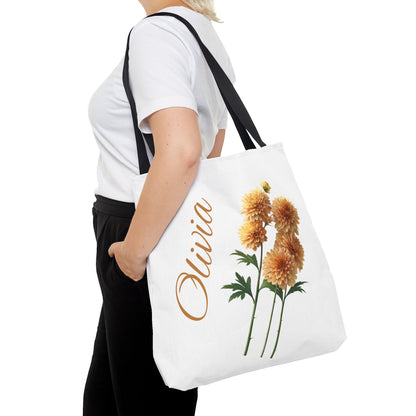 Personalized November Birth Month Flower Tote Bag, Chrysanthemum Bridesmaid Gift, Custom Grocery Bag