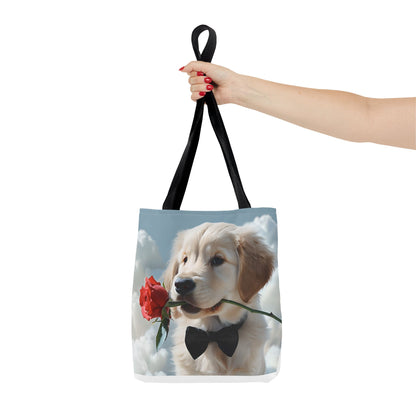 Cute Puppy Rose Tote Bag | Dog Lovers Gift, Stylish Lightweight Polyester Bag, Everyday Use