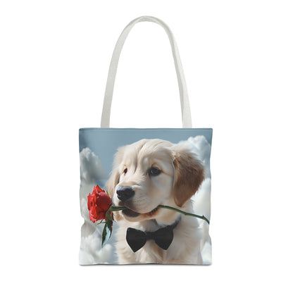Cute Puppy Rose Tote Bag | Dog Lovers Gift, Stylish Lightweight Polyester Bag, Everyday Use