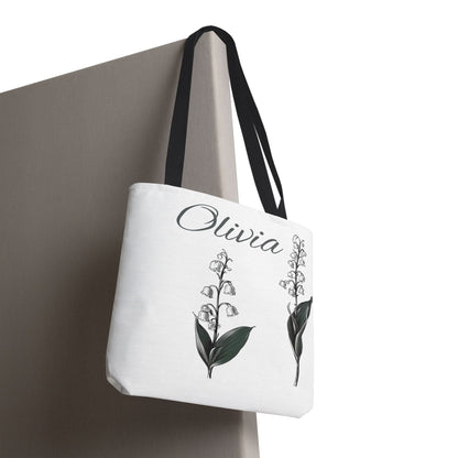 Personalized Lily of the Valley Tote Bag - Eco-friendly Reusable Shopping Tote, May Birth Month Flower Gift, Women’s Accessory