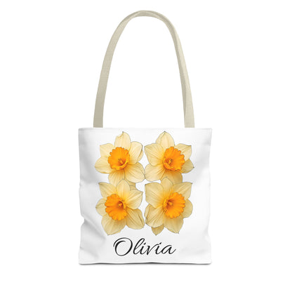 March Birth Month Flower Tote Bag, Easter Gift Bag, Custom Name Accessory, Daffodil Shoulder Bag, Women's Eco-Friendly Handbag