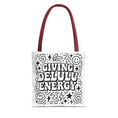 Black and White Doodle Art Tote Bag - Giving Delulu Energy - Gen Z Slang - Coloring Page Bag - Perfect for Everyday Use, Shopping, Gifts, Beach Trips