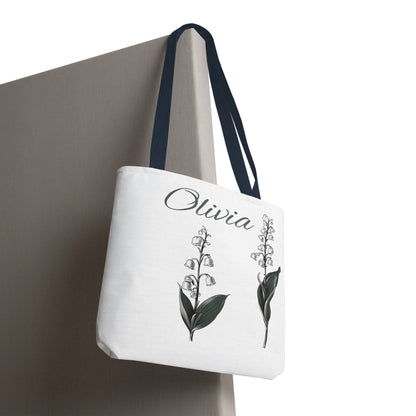 Personalized Lily of the Valley Tote Bag - Eco-friendly Reusable Shopping Tote, May Birth Month Flower Gift, Women’s Accessory