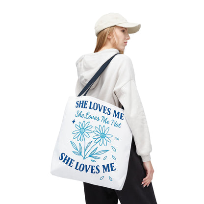 Whimsical Romantic Floral Tote Bag - Perfect for Casual Outings, Gifts, Beach Days, or Everyday Use, She Loves Me/Not Design