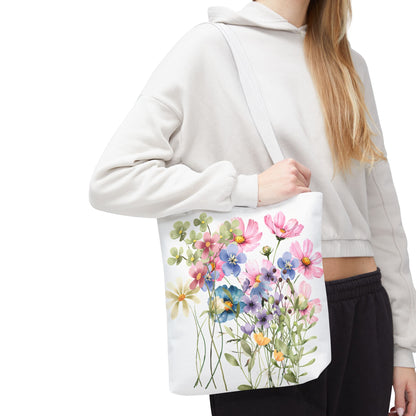 Pastel Floral Tote Bag - Pretty Wildflower Design, Reusable Eco-Friendly Shopping Bag, Gift for Her, Summer Accessory, Beach Bag