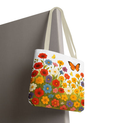 Vibrant Floral Tote Bag | Spring Tote | Polyester Easy Clean Bag  | Perfect for Beach, Shopping, Gifts