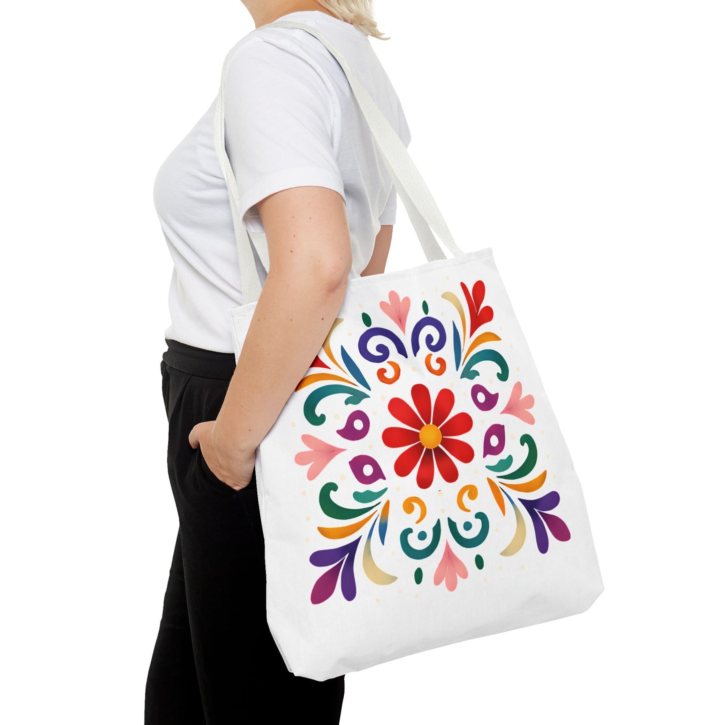 Vibrant Folk Art Floral Tote Bag, Colorful Shopping Bag, Beach Bag, Gift for Her