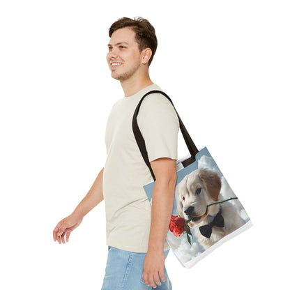Cute Puppy Rose Tote Bag | Dog Lovers Gift, Stylish Lightweight Polyester Bag, Everyday Use