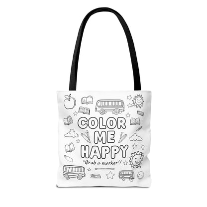 Color Me Happy Tote Bag - Fun Coloring Tote, Back To School Bag, Gift for Kids, Crafting Essentials, Summer Adventure Bag