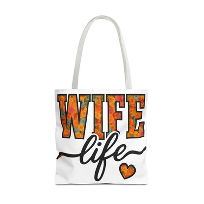 Floral Wife Life Tote Bag, Fun Gift for Spouses, Everyday Use, Beach Bag, Shopping Tote, Marriage Celebration