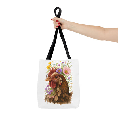 Floral Chicken Tote Bag, Farmhouse Decor, Gifts for Chicken Lovers, Cute Animal Tote, Spring and Summer Bags
